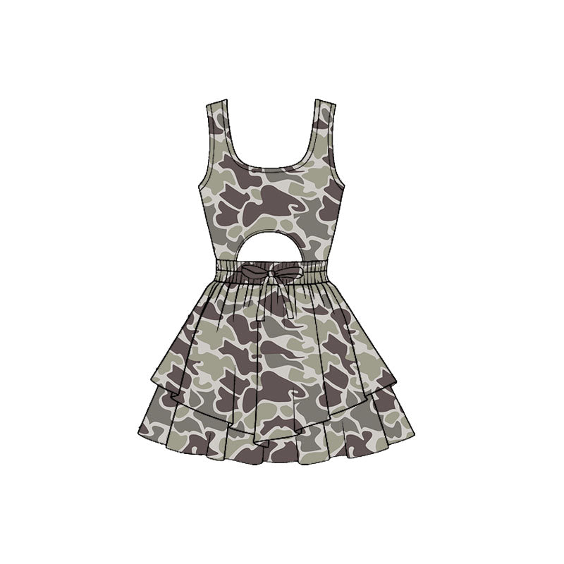 11.21 GSD3191 Pre order No Moq Yoga fabric Baby Girls Southern Camo Sleeveless Vest Ruffle Bottom Yoga Shorts Knee Length Dresses