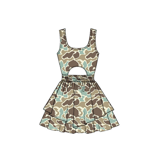 11.21 GSD3194 Pre order No Moq Yoga fabric Baby Girls Southern Camo Sleeveless Vest Ruffle Bottom Yoga Shorts Knee Length Dresses