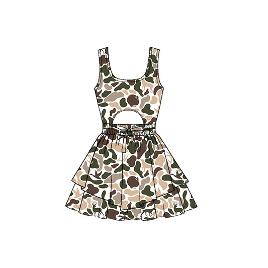 11.21 GSD3196 Pre order No Moq Yoga fabric Baby Girls Southern Ducks Deer Camo Sleeveless Vest Ruffle Bottom Yoga Shorts Knee Length Dresses
