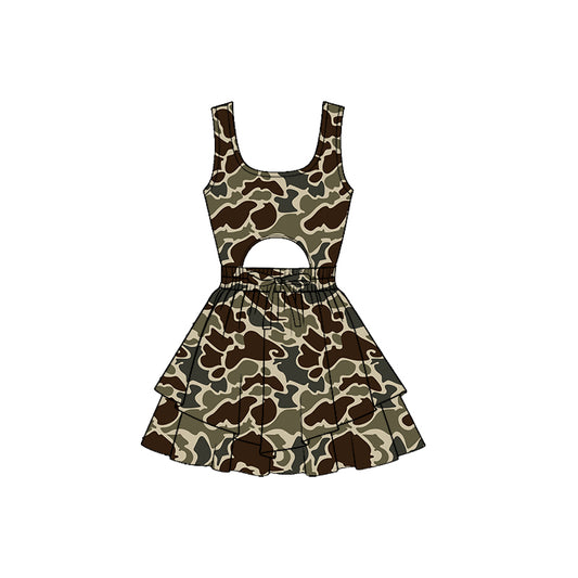 11.21 GSD3198 Pre order No Moq Yoga fabric Baby Girls Southern Ducks Deer Camo Sleeveless Vest Ruffle Bottom Yoga Shorts Knee Length Dresses
