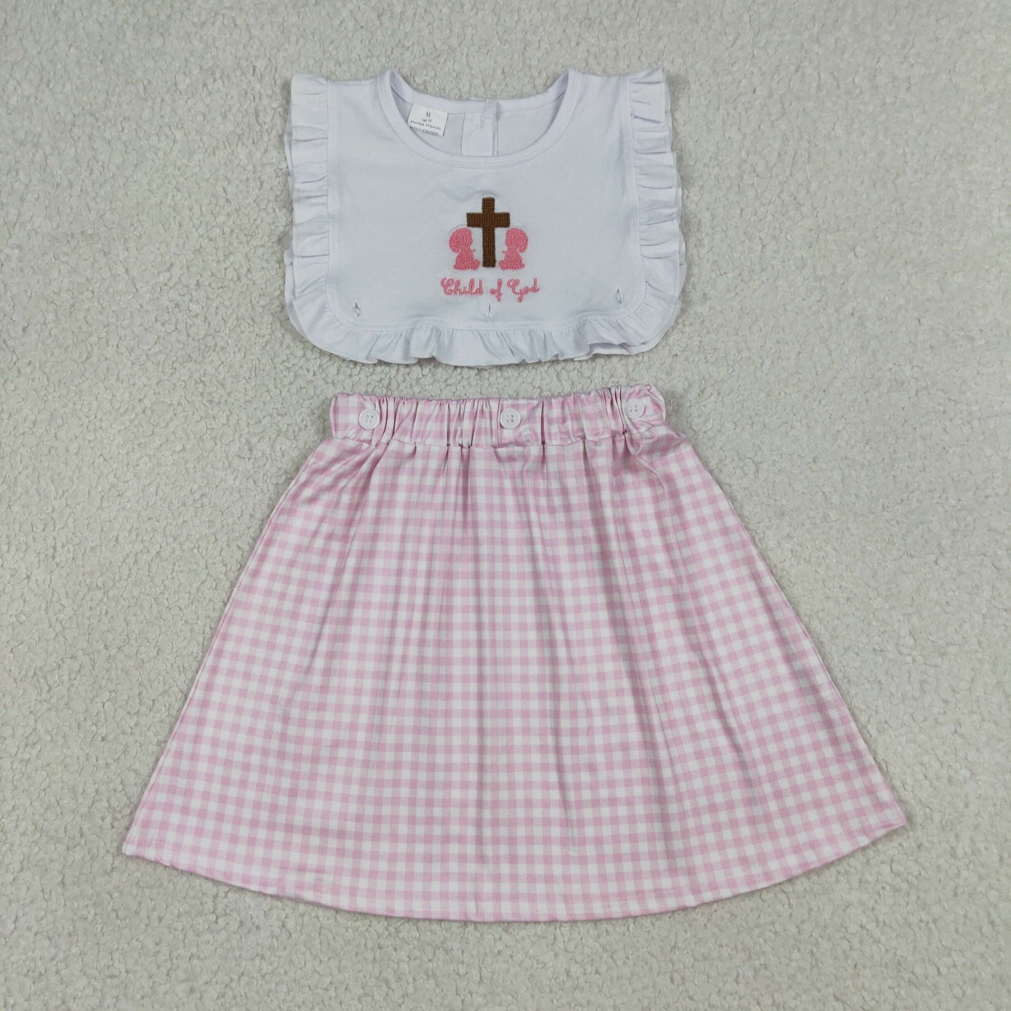 4.15 GSD3201 RTS NO MOQ （In stock ）Child of god cross pink plaid girls Easter dresses