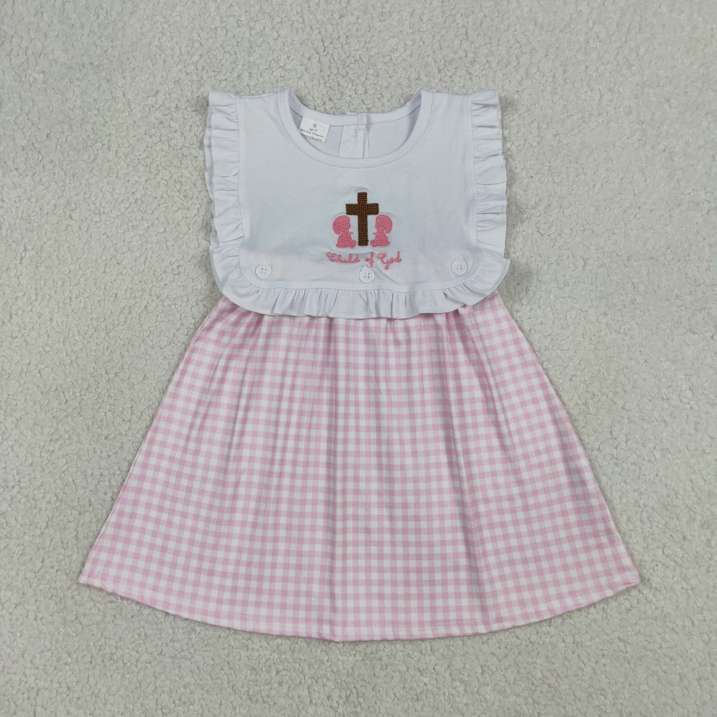 4.15 GSD3201 RTS NO MOQ （In stock ）Child of god cross pink plaid girls Easter dresses