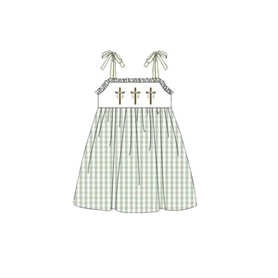 11.22 GSD3224 Pre order No Moq Baby Girls Strap Crosses Checked Easter Knee Length Dresses