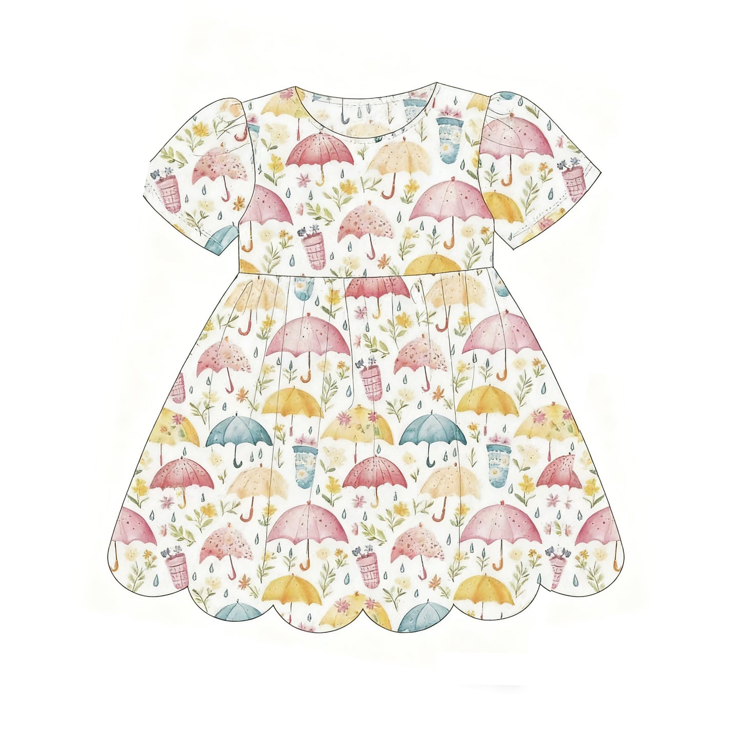 11.22 GSD3225 Pre order No Moq Baby Girls Short Sleeve Flowers Umbrella Ruffle Knee Length Dresses