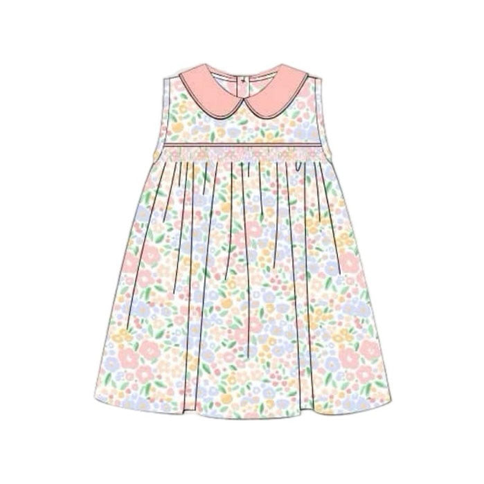 11.22 GSD3226 Pre order No Moq Baby Girls Sleeveless Pink Collar Floral Knee Length Dresses