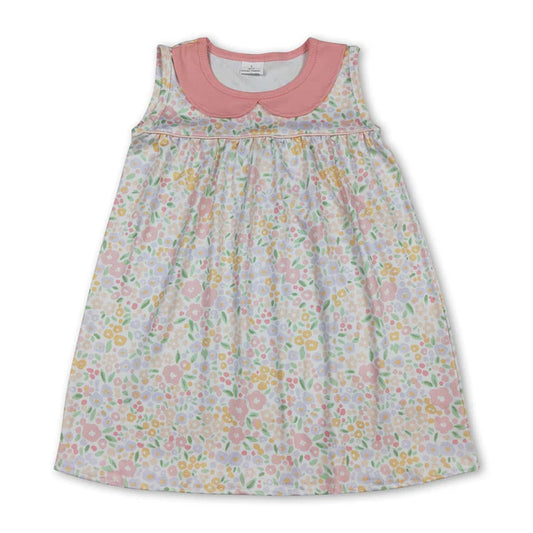 RTS Sibling Sleeveless doll collar floral baby girls spring summer dress and romper