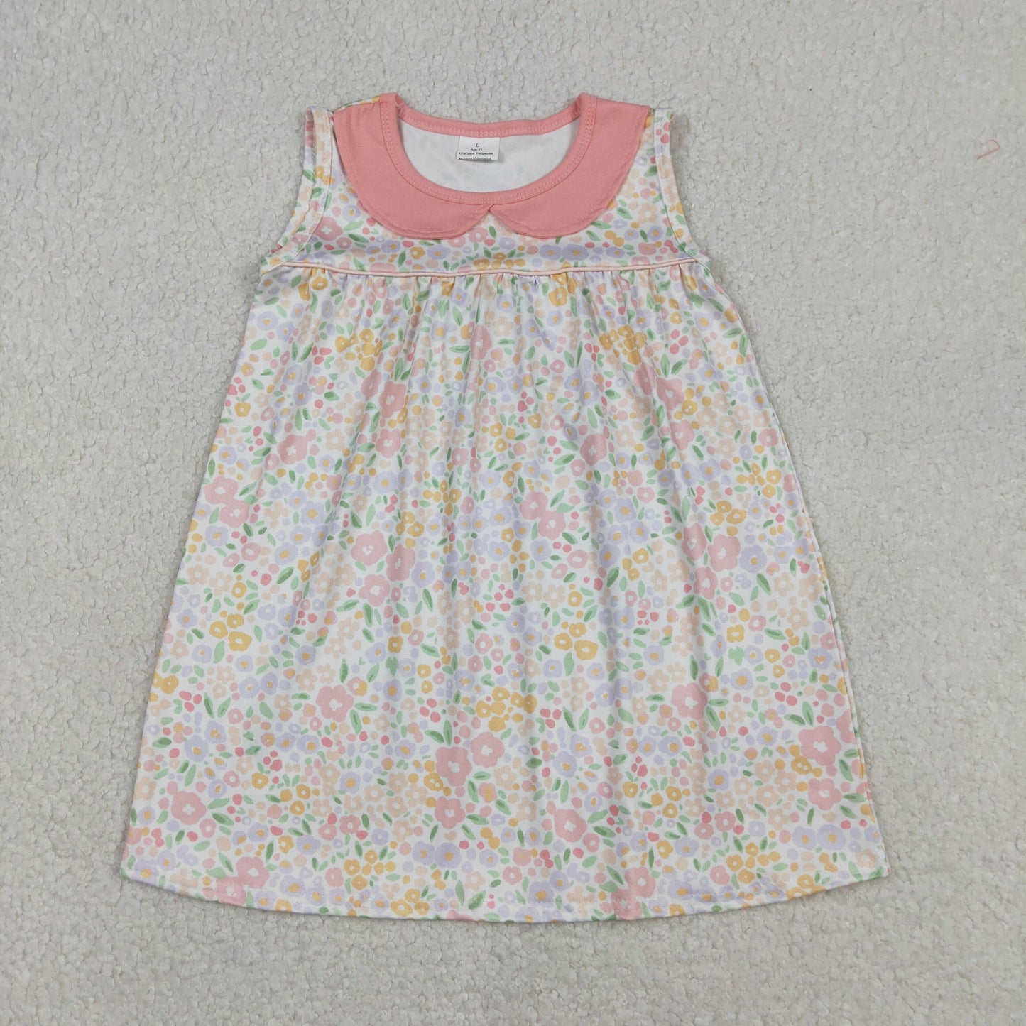 1.9 RTS NO MOQ （In stock）GSD3226 Baby Girls Sleeveless Pink Floral Collar Knee Length Dresses