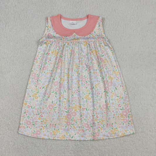 1.9 RTS NO MOQ （In stock）GSD3226 Baby Girls Sleeveless Pink Floral Collar Knee Length Dresses