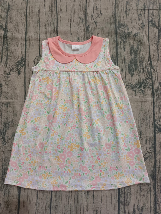 1.5 GSD3226 Pre order No Moq Baby Girls Sleeveless Pink Collar Floral Knee Length Dresses
