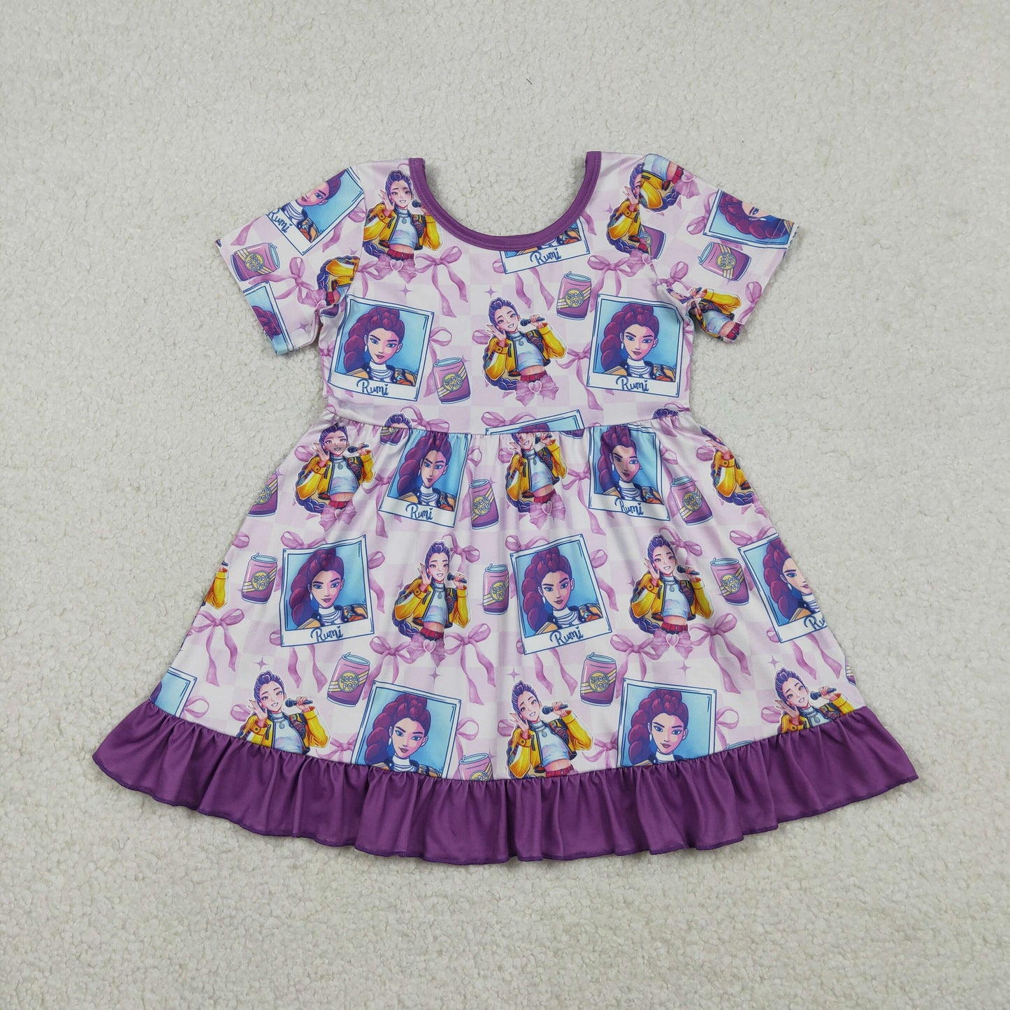 12.15 RTS NO MOQ （In stock）GSD3272 Baby Girls Bows Demon Hunter Checked Ruffle Knee Length Dresses
