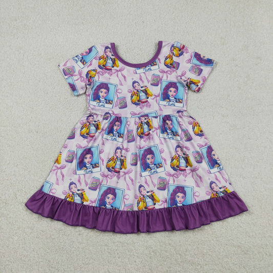 12.15 RTS NO MOQ （In stock）GSD3272 Baby Girls Bows Demon Hunter Checked Ruffle Knee Length Dresses