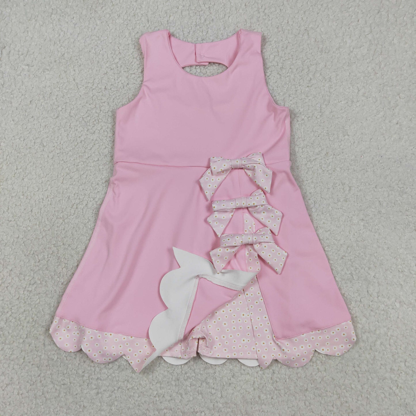 GSD3315 RTS NO MOQ （In stock ）Pink sleeveless bows kids girls summer athletic dress