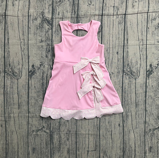 1.8 GSD3315 Sample No Moq Yoga fabric Baby Girls Pink Sleeveless Bows Yoga Ruffle Shorts Knee Length Dresses