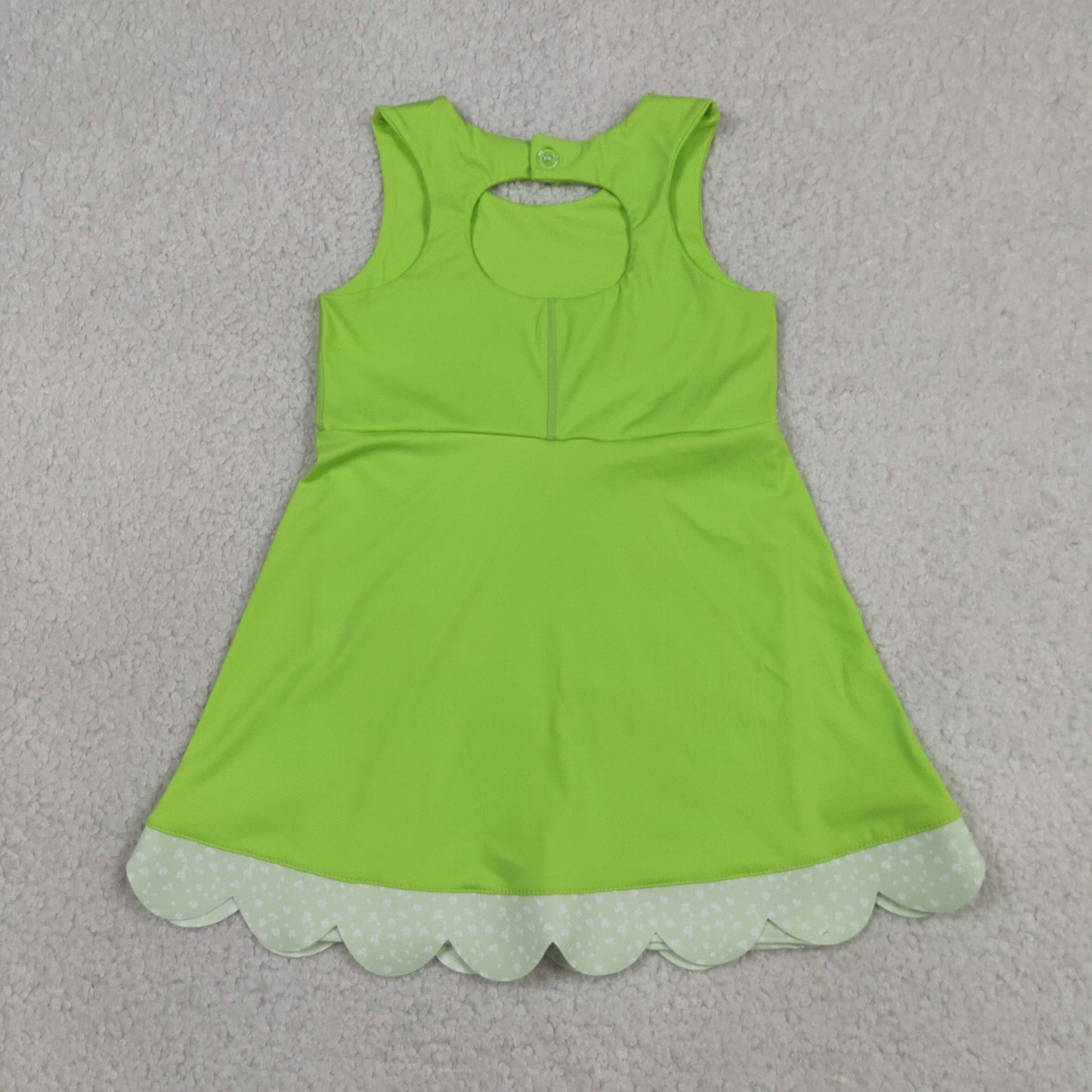 GSD3316 RTS NO MOQ （In stock ）Sleeveless bow lime green scallop girls athletic dress