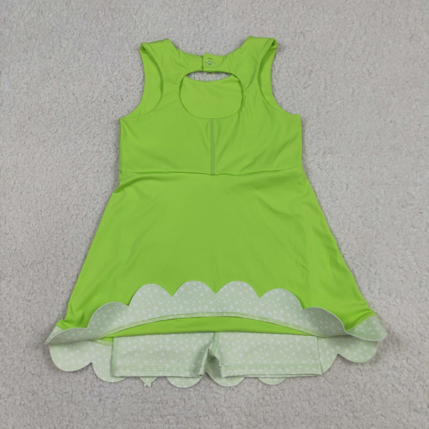 GSD3316 RTS NO MOQ （In stock ）Sleeveless bow lime green scallop girls athletic dress