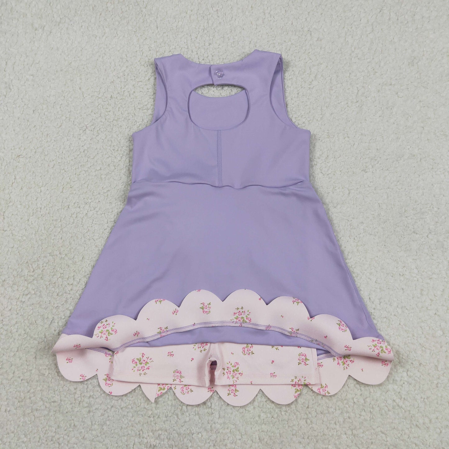 GSD3317 RTS NO MOQ （In stock ）Sleeveless bow lavender scallop girls athletic dress