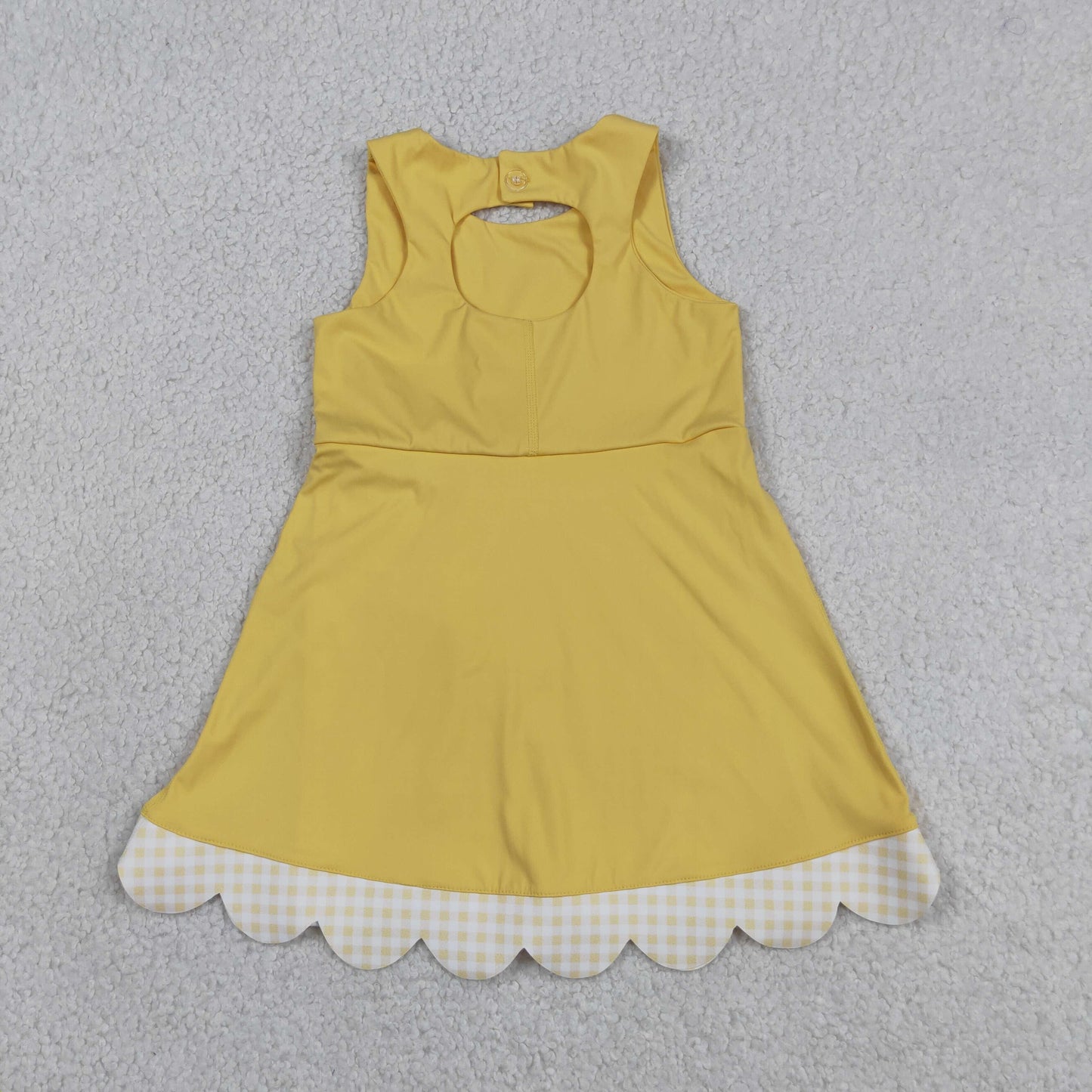 GSD3318 RTS NO MOQ （In stock ）Sleeveless bow yellow scallop girls athletic dress