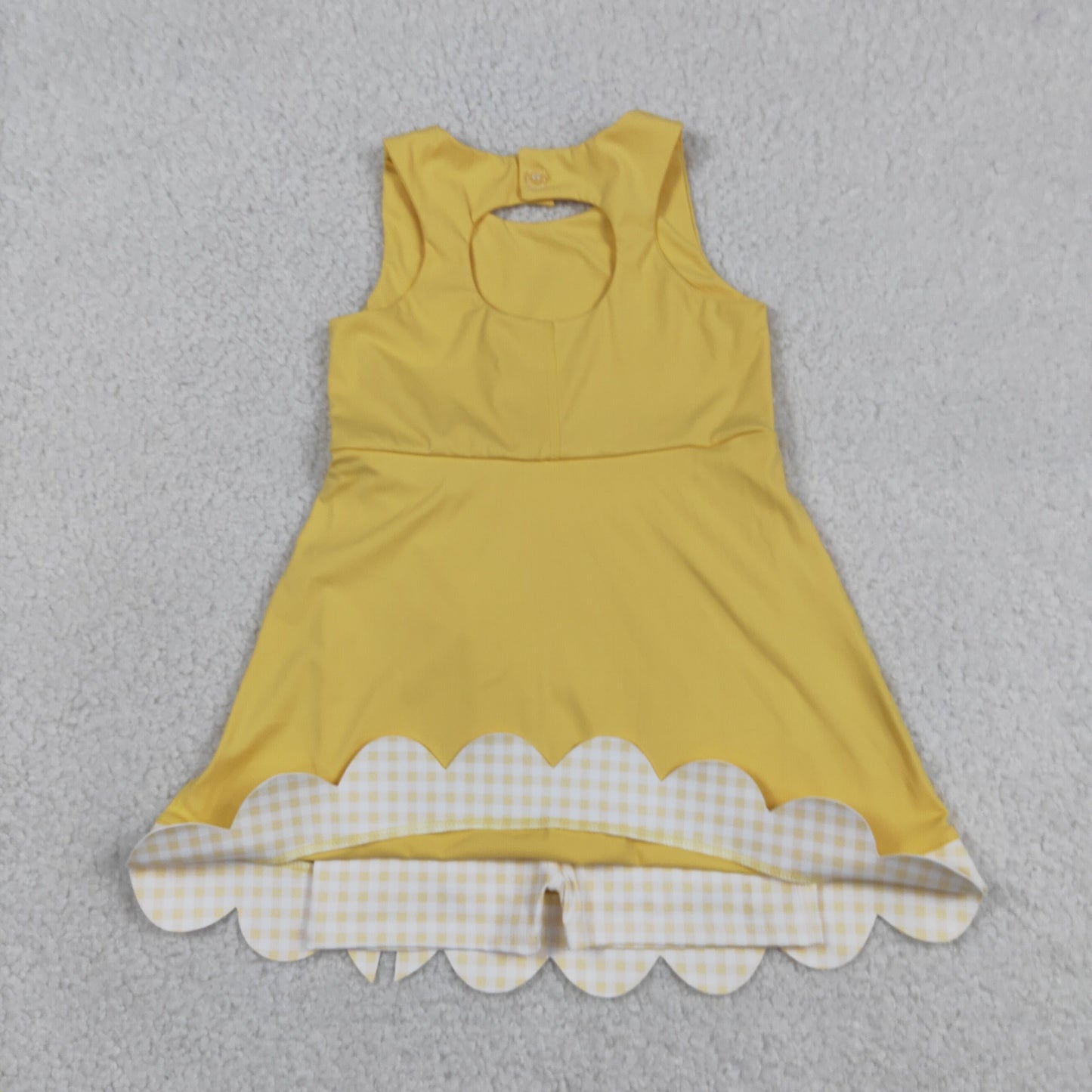 GSD3318 RTS NO MOQ （In stock ）Sleeveless bow yellow scallop girls athletic dress