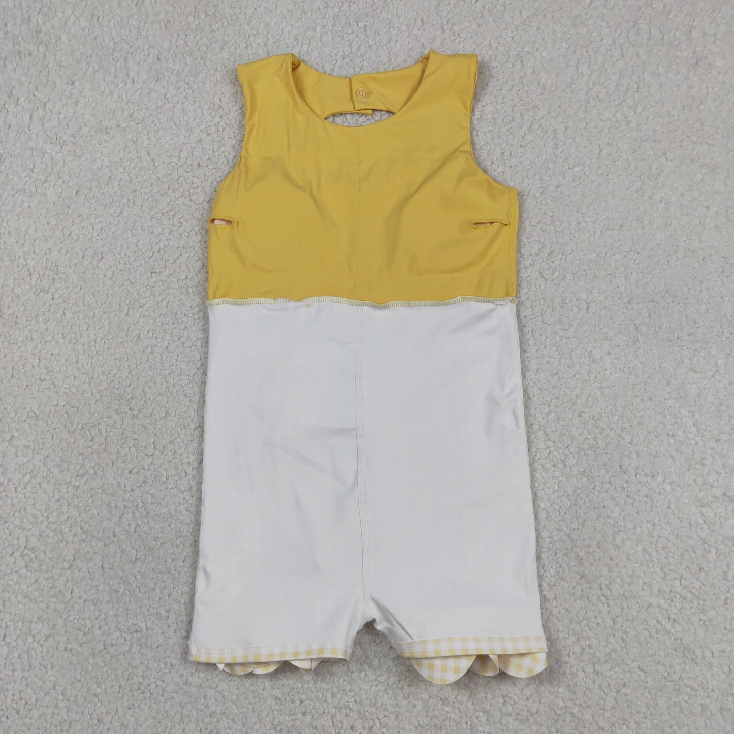 GSD3318 RTS NO MOQ （In stock ）Sleeveless bow yellow scallop girls athletic dress