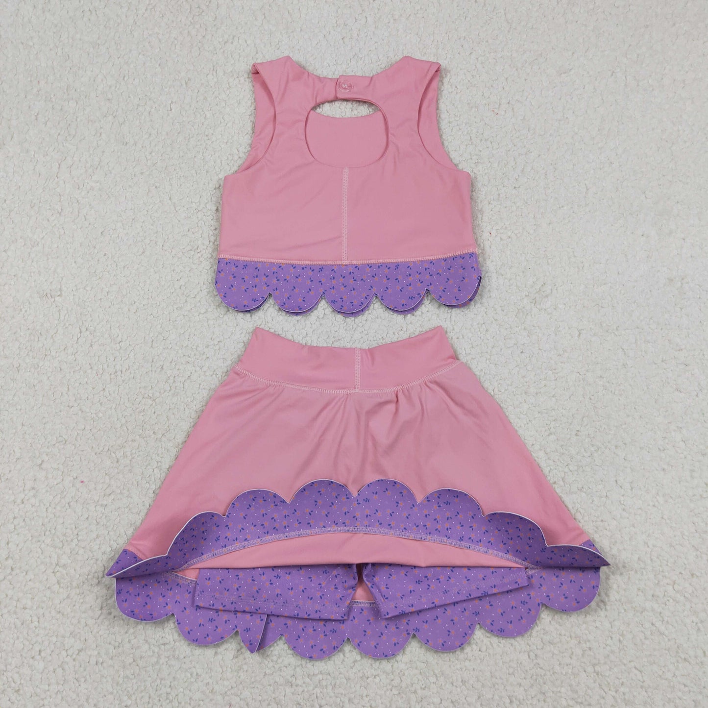 GSD3319 RTS NO MOQ （In stock）Sleeveless crop top bow skirt girls activewear set
