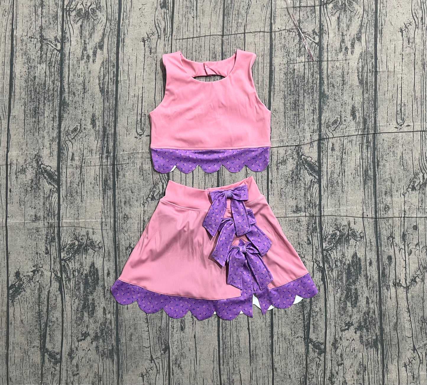1.8 GSD3319 Sample No Moq Yoga fabric Baby Girls Pink Sleeveless Vest Top Bows Skirt Shorts Yoga Clothes Sets
