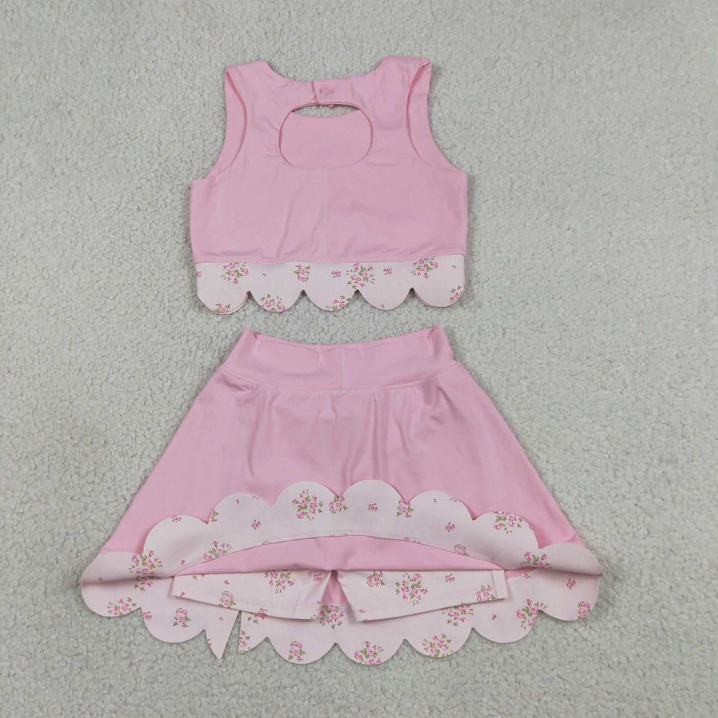 GSD3321 RTS NO MOQ （In stock ）Baby Girls Light Pink Sleeveless Vest Top Bows Skirt Shorts Yoga Clothes Sets