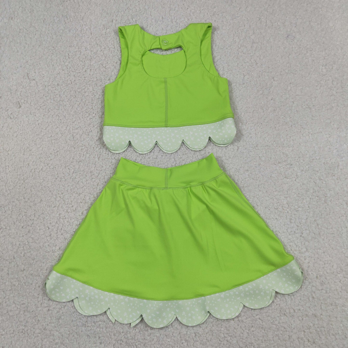 GSD3322 RTS NO MOQ （In stock ）Baby Girls Light Green Sleeveless Vest Top Bows Skirt Shorts Yoga Clothes Sets