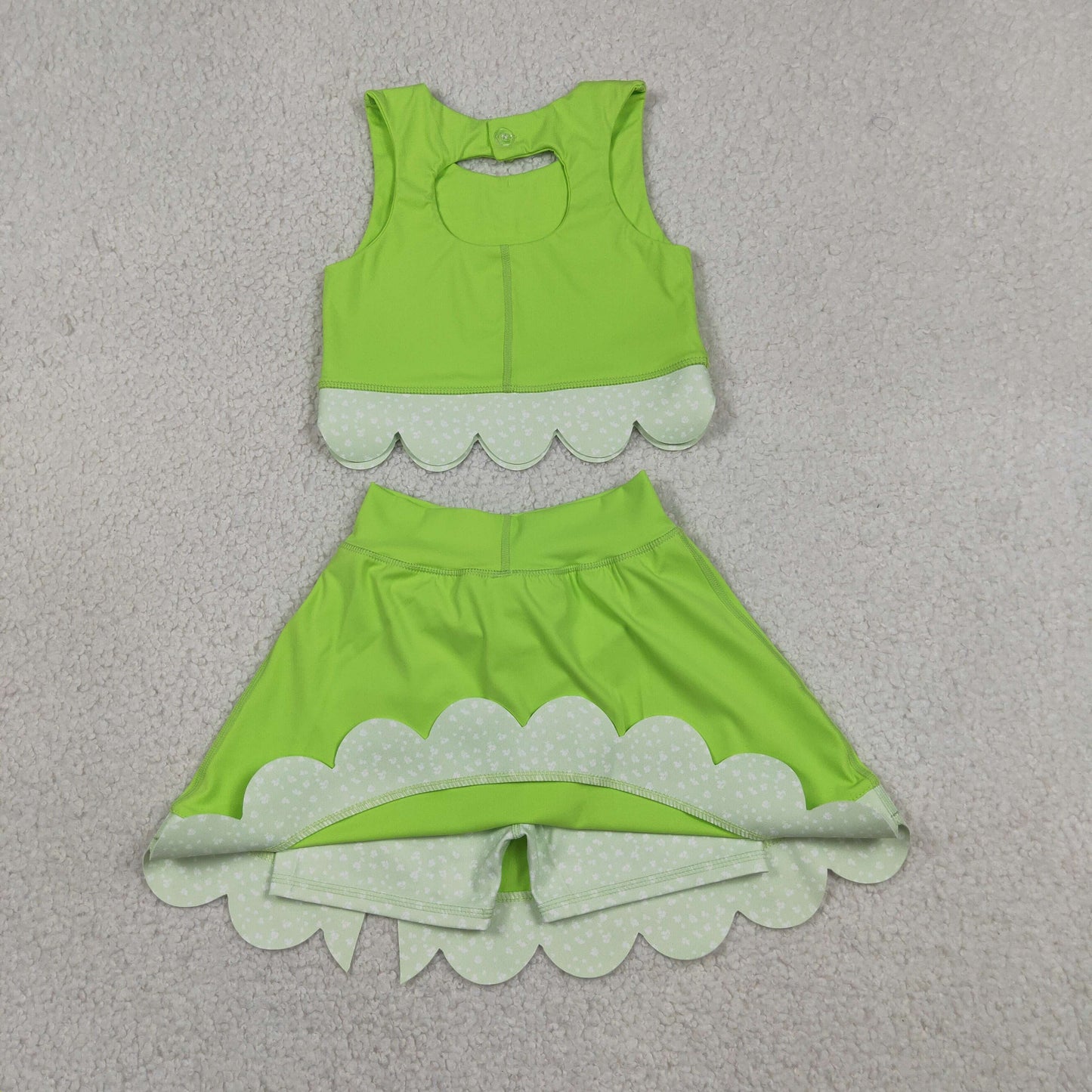 GSD3322 RTS NO MOQ （In stock ）Baby Girls Light Green Sleeveless Vest Top Bows Skirt Shorts Yoga Clothes Sets