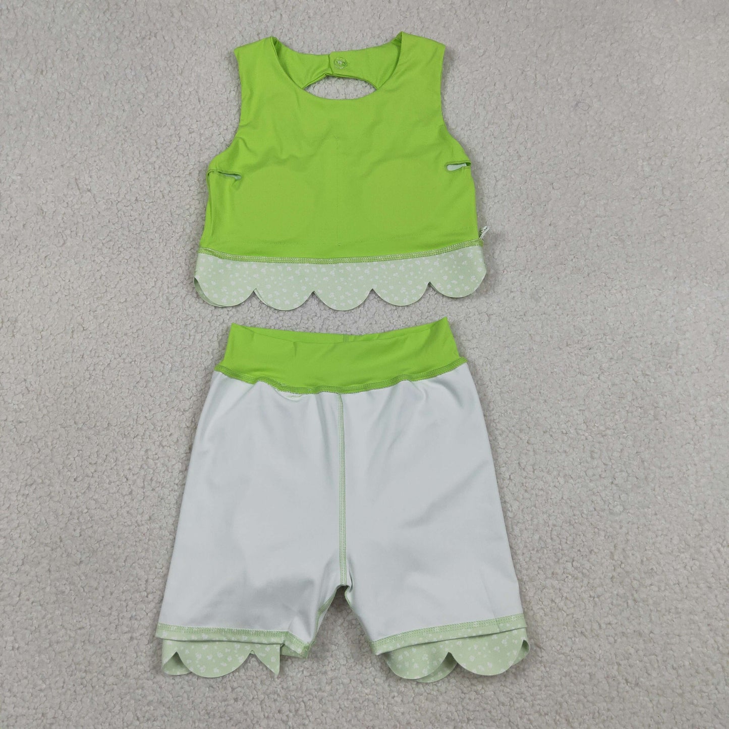 GSD3322 RTS NO MOQ （In stock ）Baby Girls Light Green Sleeveless Vest Top Bows Skirt Shorts Yoga Clothes Sets