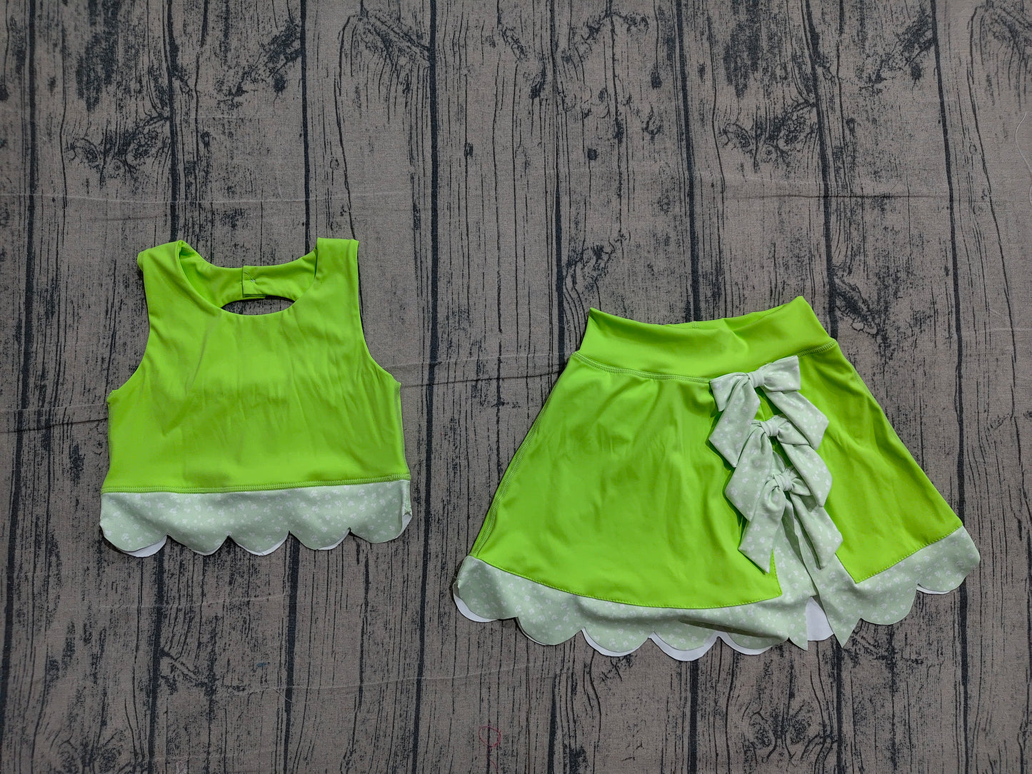 4.2 GSD3322 Sample No Moq Baby Girls Light Green Sleeveless Vest Top Bows Skirt Shorts Yoga Clothes Sets
