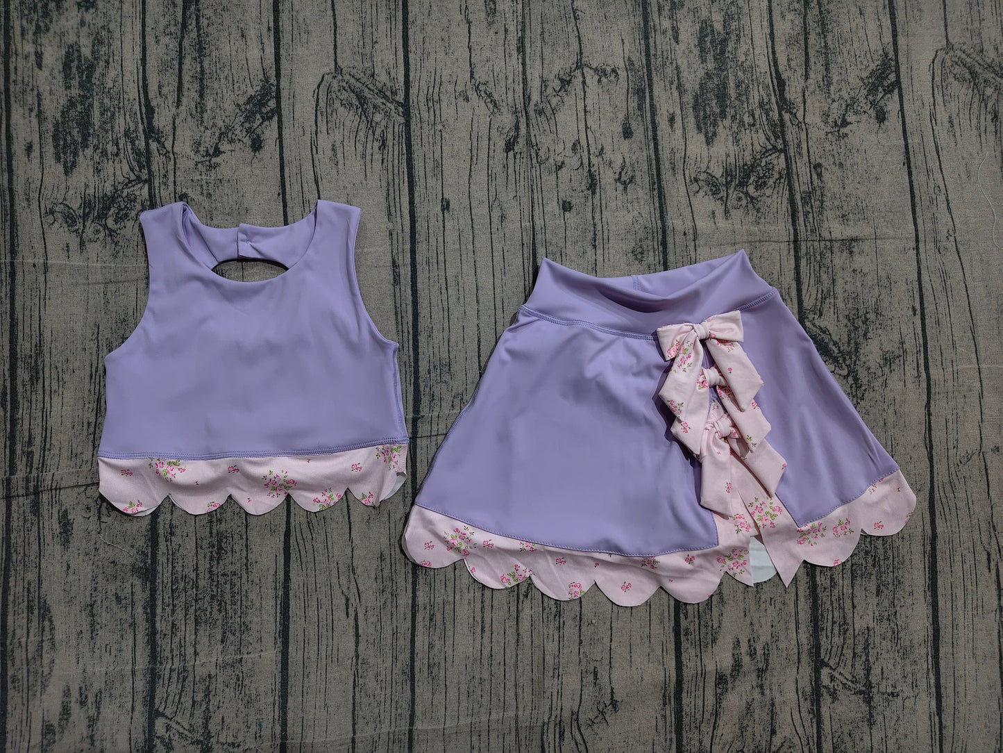 4.2 GSD3323 Sample No Moq Baby Girls Purple Sleeveless Vest Top Bows Skirt Shorts Yoga Clothes Sets