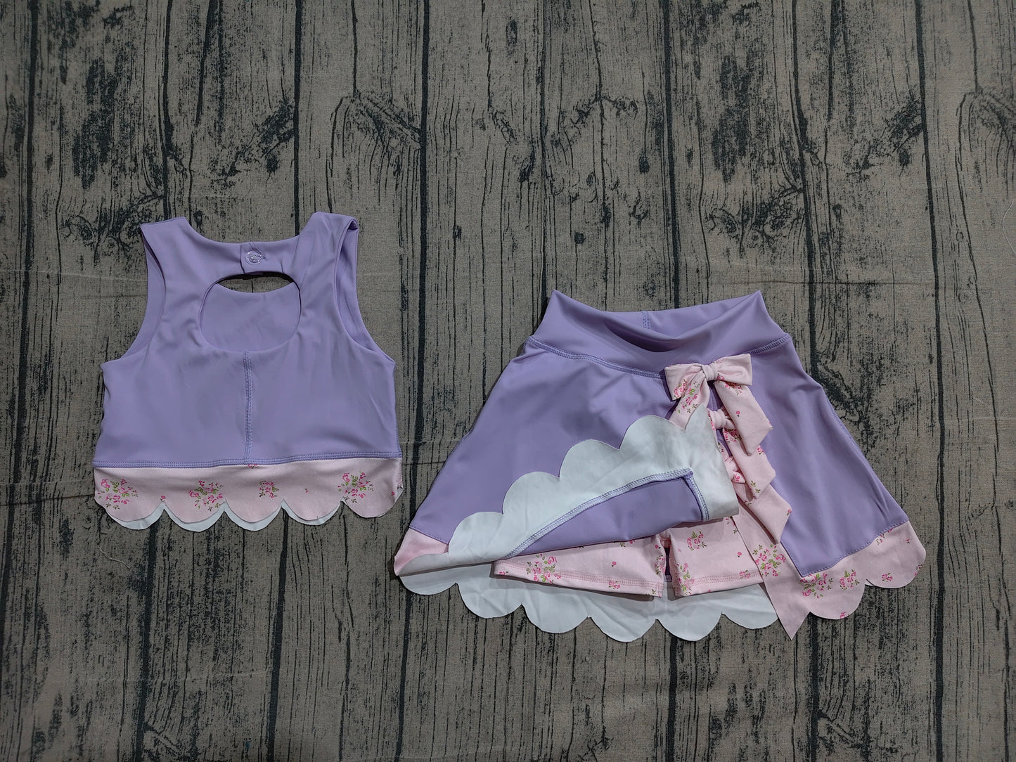 4.2 GSD3323 Sample No Moq Baby Girls Purple Sleeveless Vest Top Bows Skirt Shorts Yoga Clothes Sets