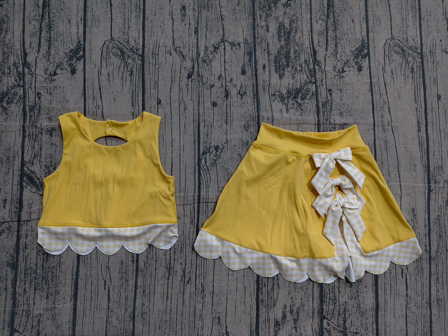 4.2 GSD3324 Sample No Moq Baby Girls Yellow Sleeveless Vest Top Bows Skirt Shorts Yoga Clothes Sets