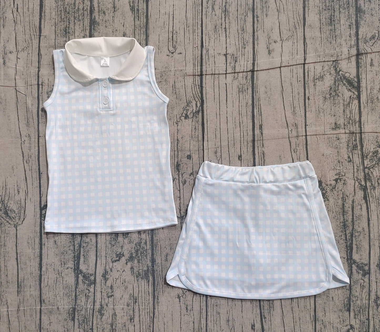 12.18 GSD3375 Sample No Moq Yoga fabric Baby Girls Checked Button Collar Top Skirt Shorts Yoga Active Clothes Sets