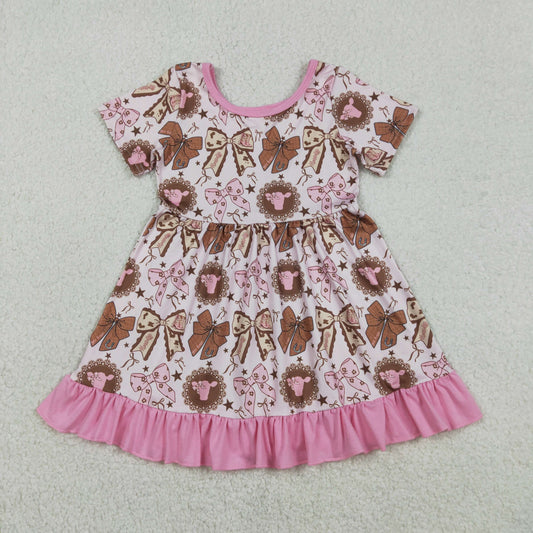 1.6 RTS NO MOQ （In stock）GSD3384 Baby Girls Flowers Highland Cows Western Ruffle Knee Length Dresses