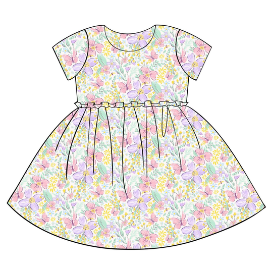 12.9 GSD3397 Pre order No Moq Baby Girls Short Sleeve Colorful Flowers Knee Length Dresses