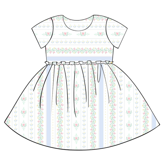 12.9 GSD3400 Pre order No Moq Baby Girls Short Sleeve Hearts Flowers Stripe Valentines Knee Length Dresses