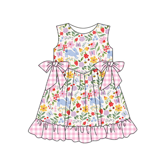12.10 GSD3405 Pre order No Moq Baby Girls Colorful Rabbit Flowers Bows Easter Ruffle Knee Length Dresses