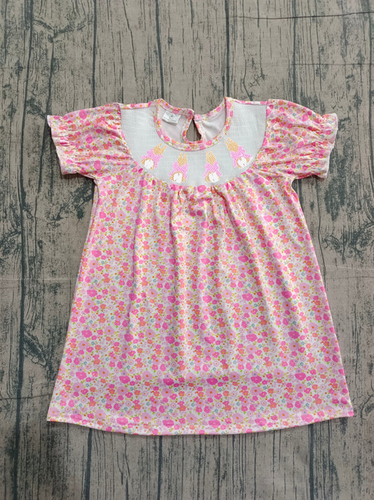 1.27 GSD3406 Sample No Moq Smocked Bows Rabbits Baby Girls Pink Flowers Easter Knee Length Dresses