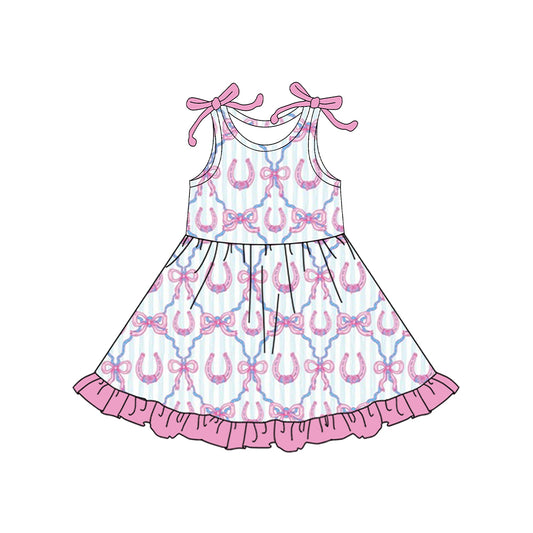 12.12 GSD3414 Pre order No Moq Baby Girls Bows Sleeveless Shoes Checked Ruffle Knee Length Dresses