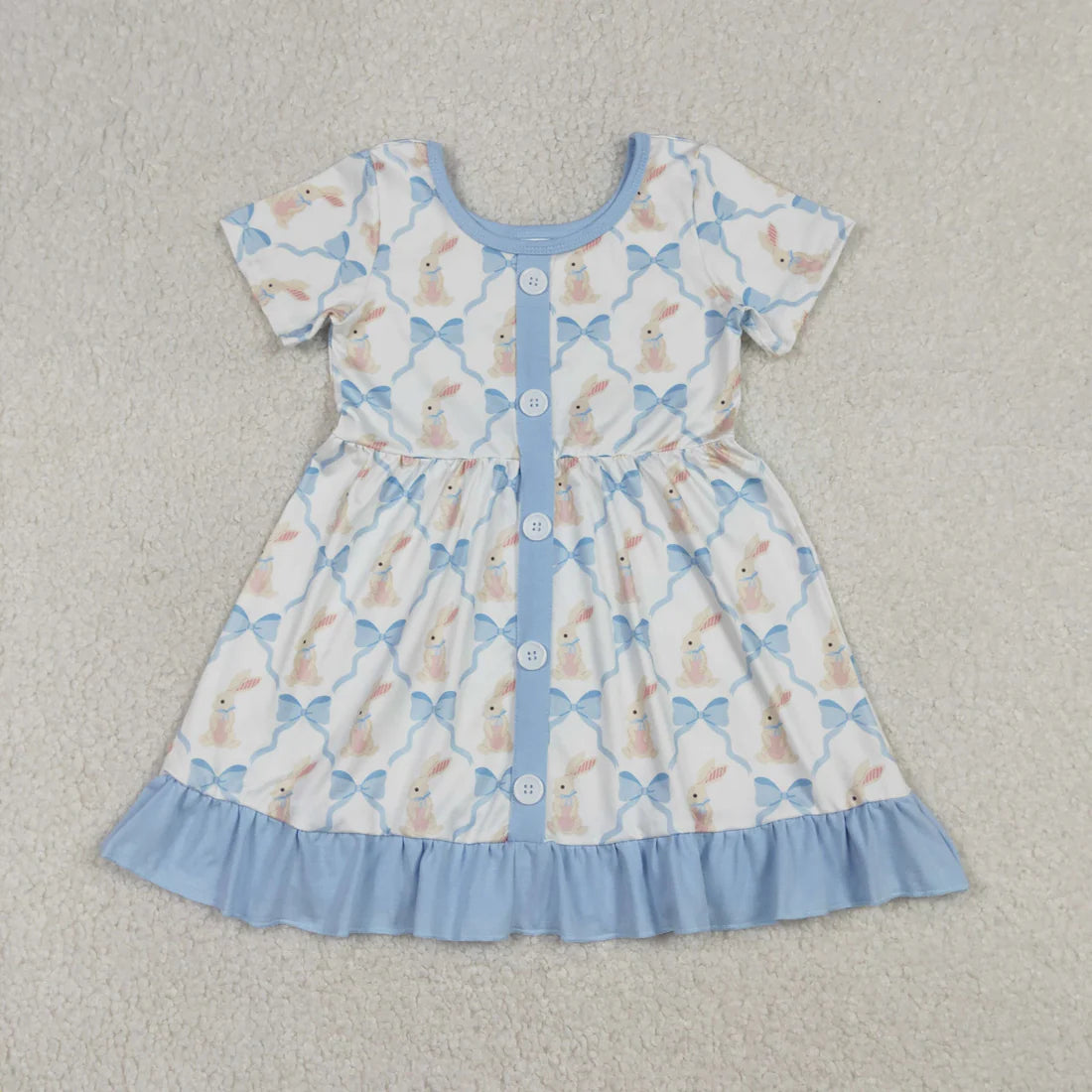 1.10 RTS Sibling Sibling Baby Girls Bows Rabbits Checked Easter Ruffle Knee Length Dress Rompers