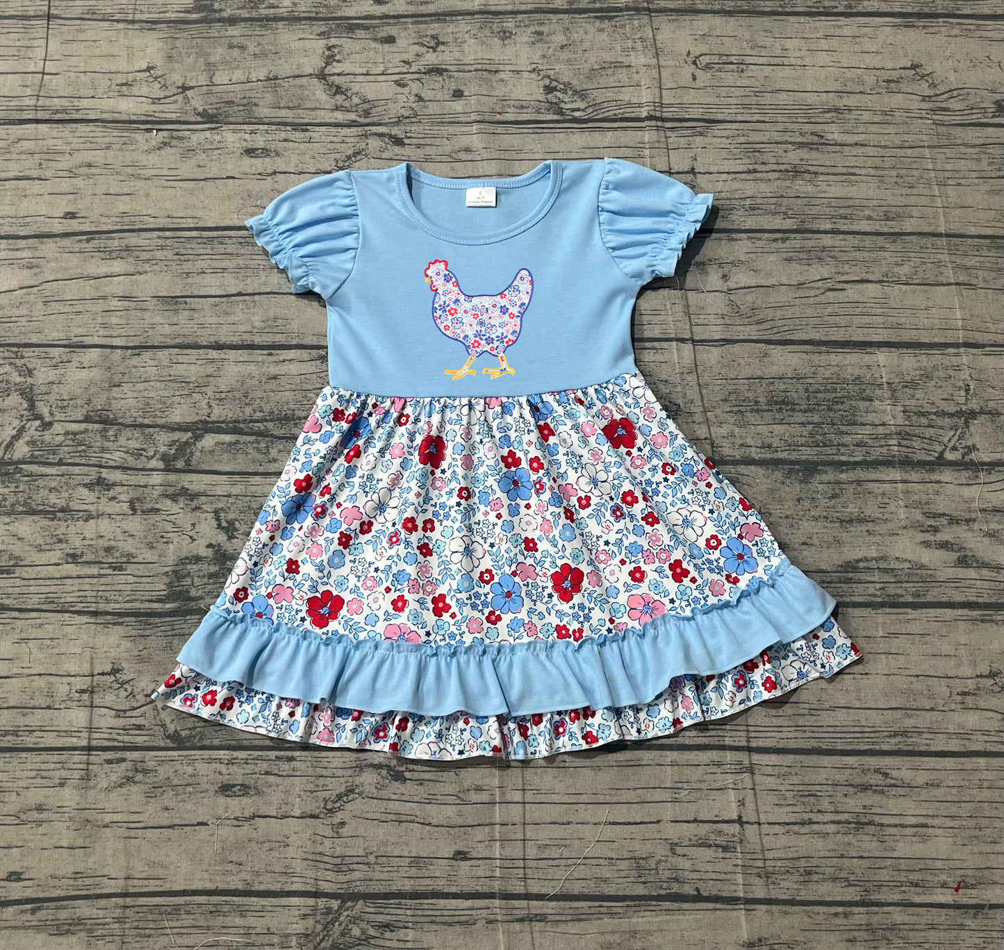 1.5 GSD3418 Pre order No Moq Embroidery Floral Chick Baby Girls Farm Ruffle Knee Length Dresses