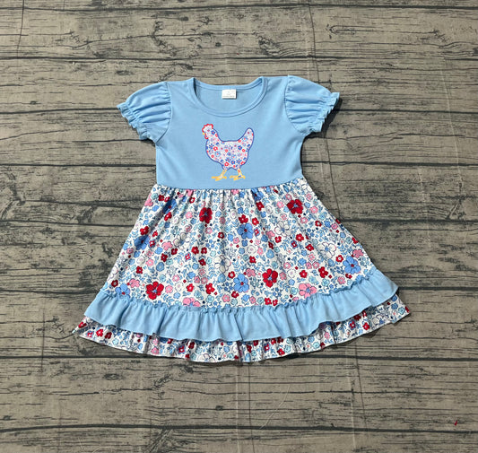 1.5 GSD3418 Pre order No Moq Embroidery Floral Chick Baby Girls Farm Ruffle Knee Length Dresses