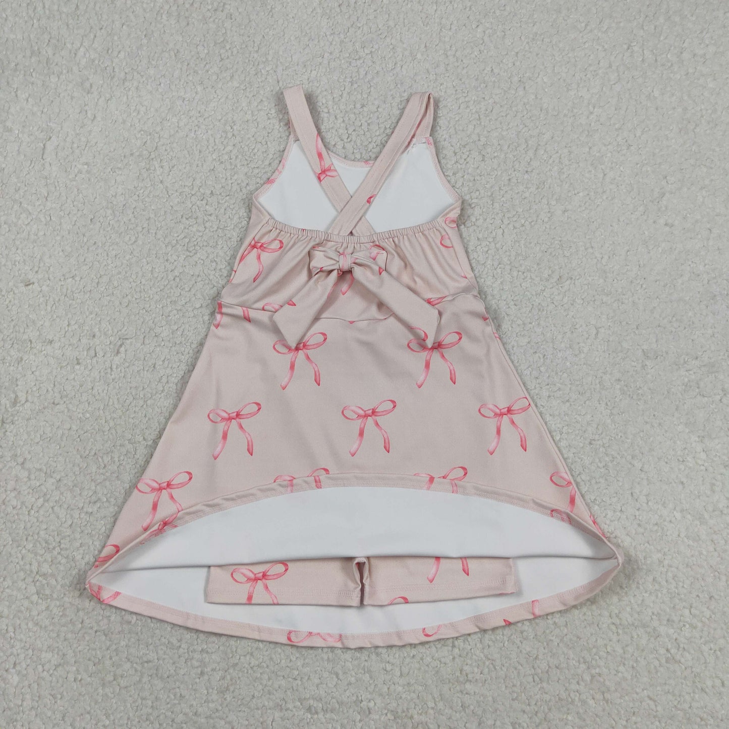 GSD3421 RTS NO MOQ （In stock ）Straps pink bow kids girls summer athletic dress