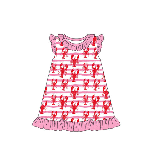 12.15 GSD3425 Pre order No Moq Baby Girls Flutter Sleeve Crayfishes Stripe Ruffle Collar Knee Length Dresses