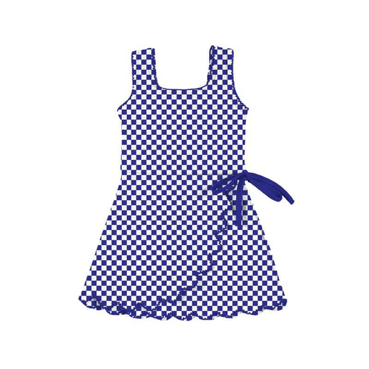 12.16 GSD3426 Pre order No Moq Yoga fabric Baby Girls Purple Checked Yoga Active Ruffle Shorts Knee Length Dresses