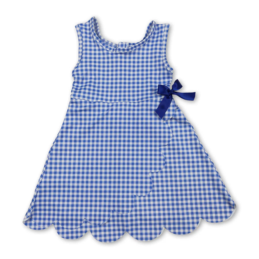 RTS Sibling Sleeveless orange plaid scallop kids girls athletic dress