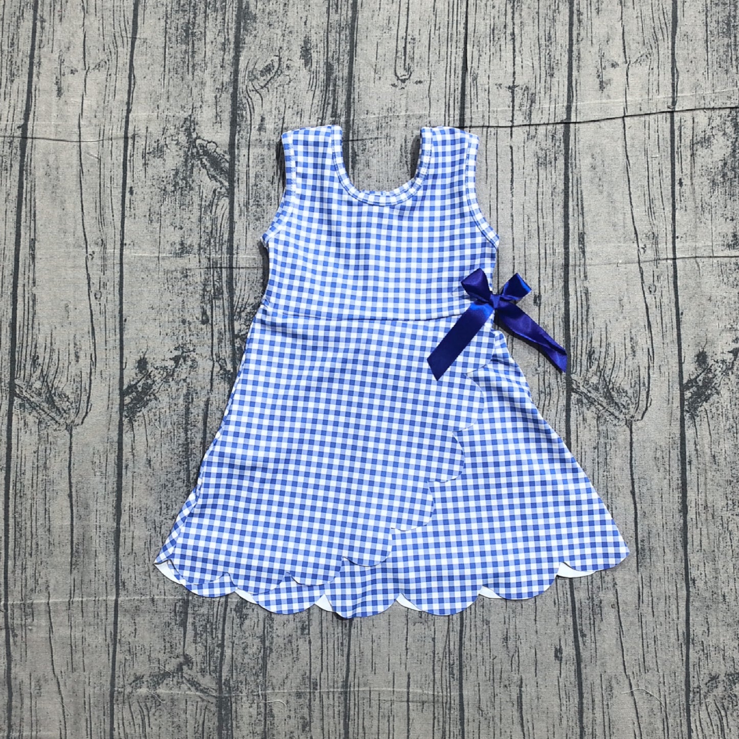 1.12 GSD3427 Sample No Moq Yoga fabric Baby Girls Blue Checked Yoga Active Ruffle Shorts Knee Length Dresses