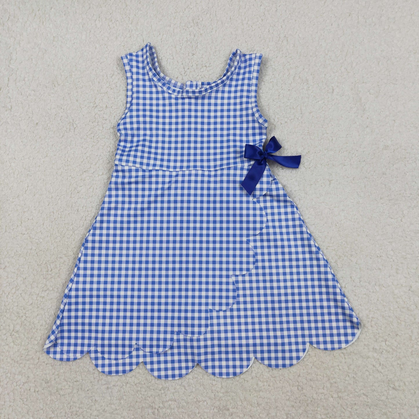 RTS Sibling Baby Girls Blue Orange Checked Yoga Active Shorts Scallop Knee Length Dresses