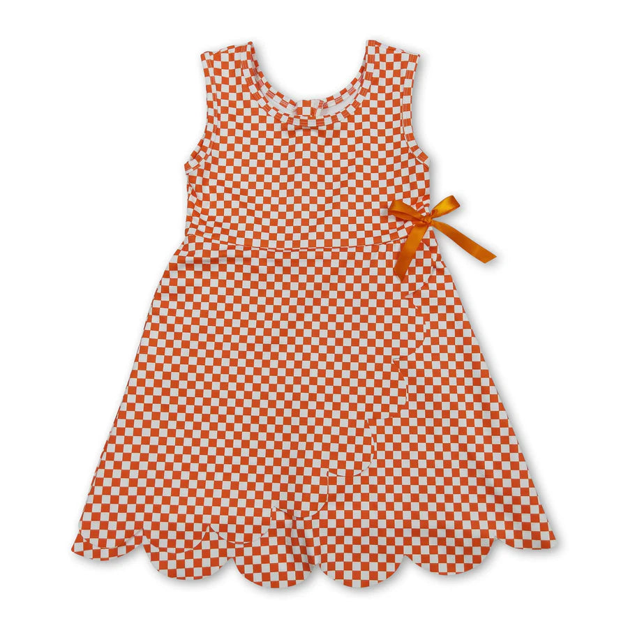 RTS Sibling Sleeveless orange plaid scallop kids girls athletic dress
